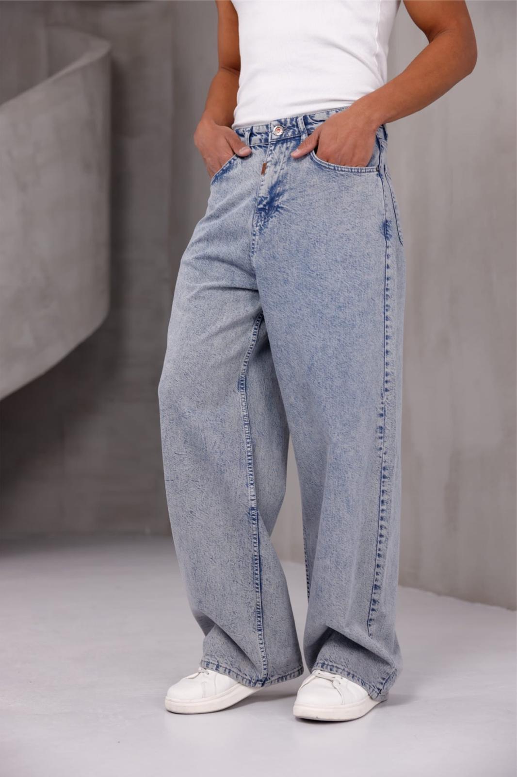Puertas Erkek Yüksek Bel Balon Baggy Fit Bol Kesim Kot Pantolon