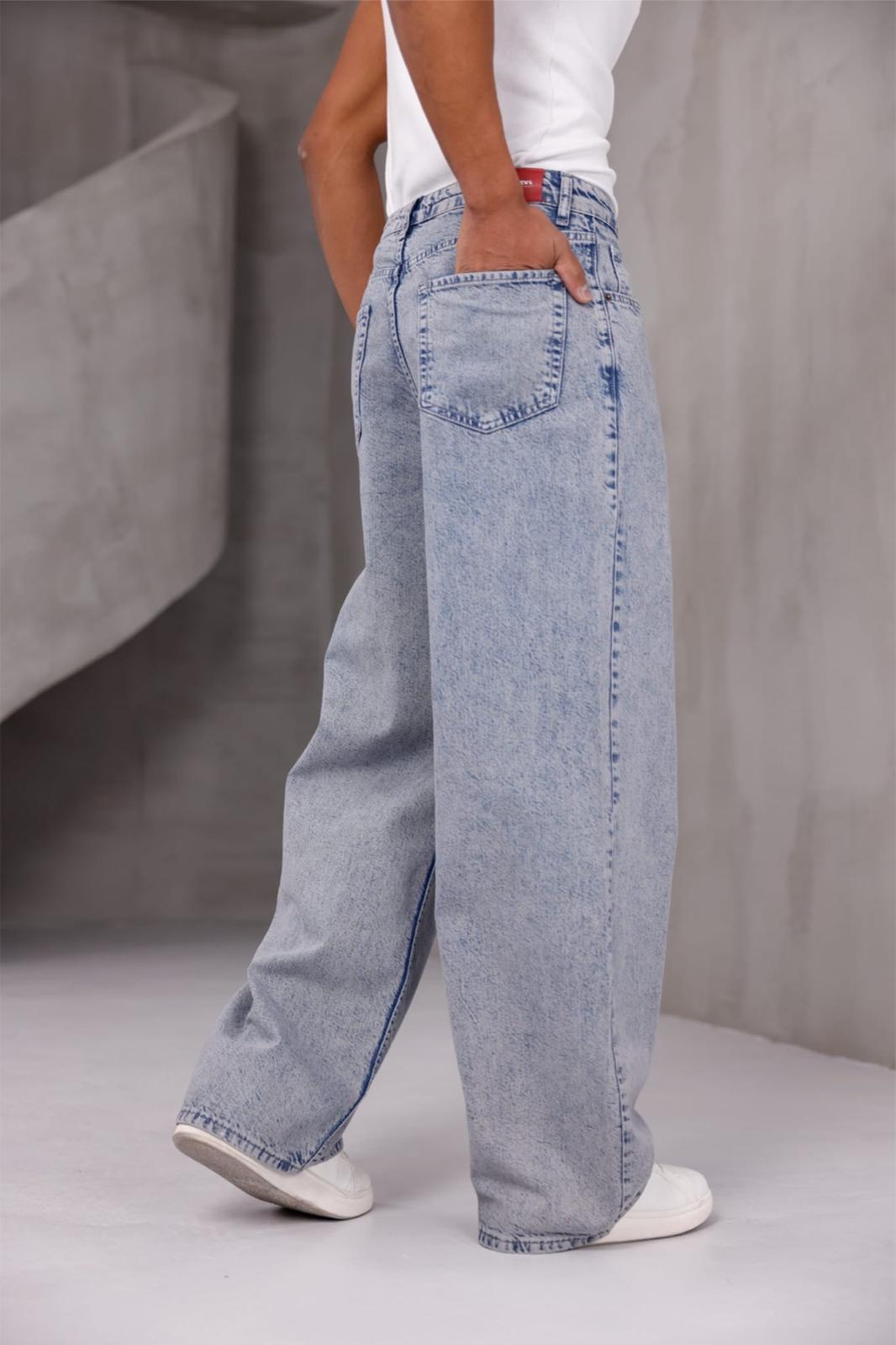 Puertas Erkek Yüksek Bel Balon Baggy Fit Bol Kesim Kot Pantolon