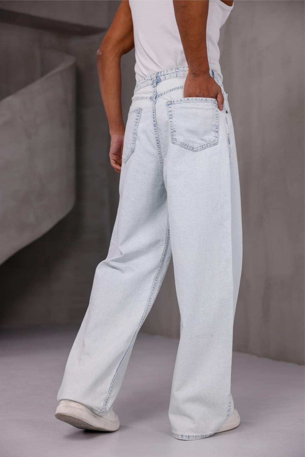 Puertas Erkek Yüksek Bel Balon Baggy Fit Bol Kesim Kot Pantolon