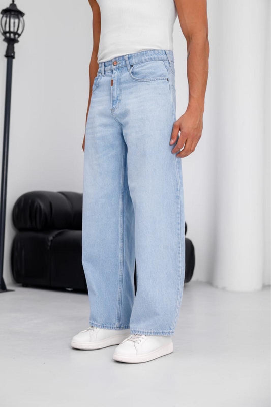 Puertas Erkek Yüksek Bel Balon Baggy Fit Bol Kesim Kot Pantolon