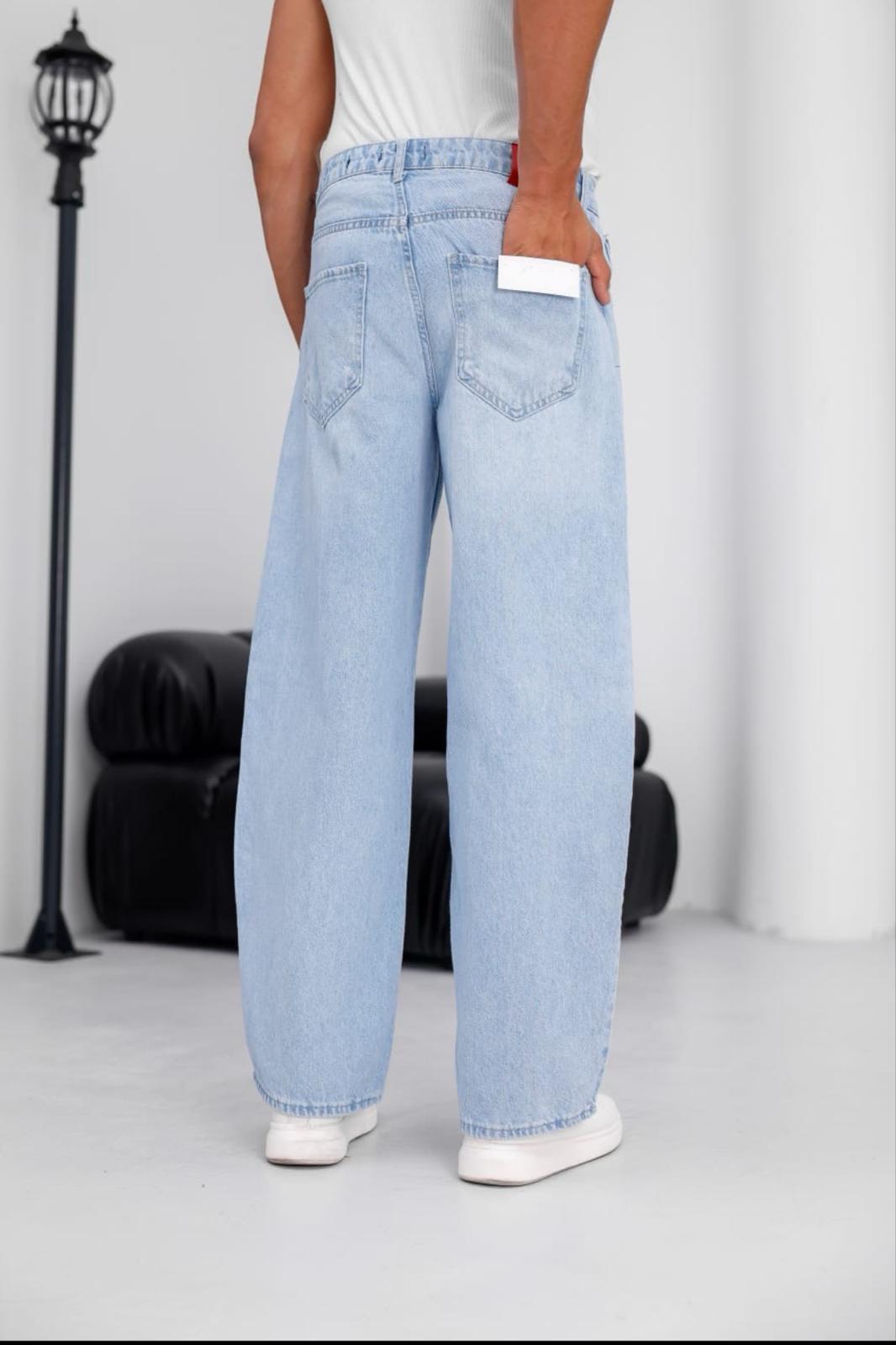 Puertas Erkek Yüksek Bel Balon Baggy Fit Bol Kesim Kot Pantolon