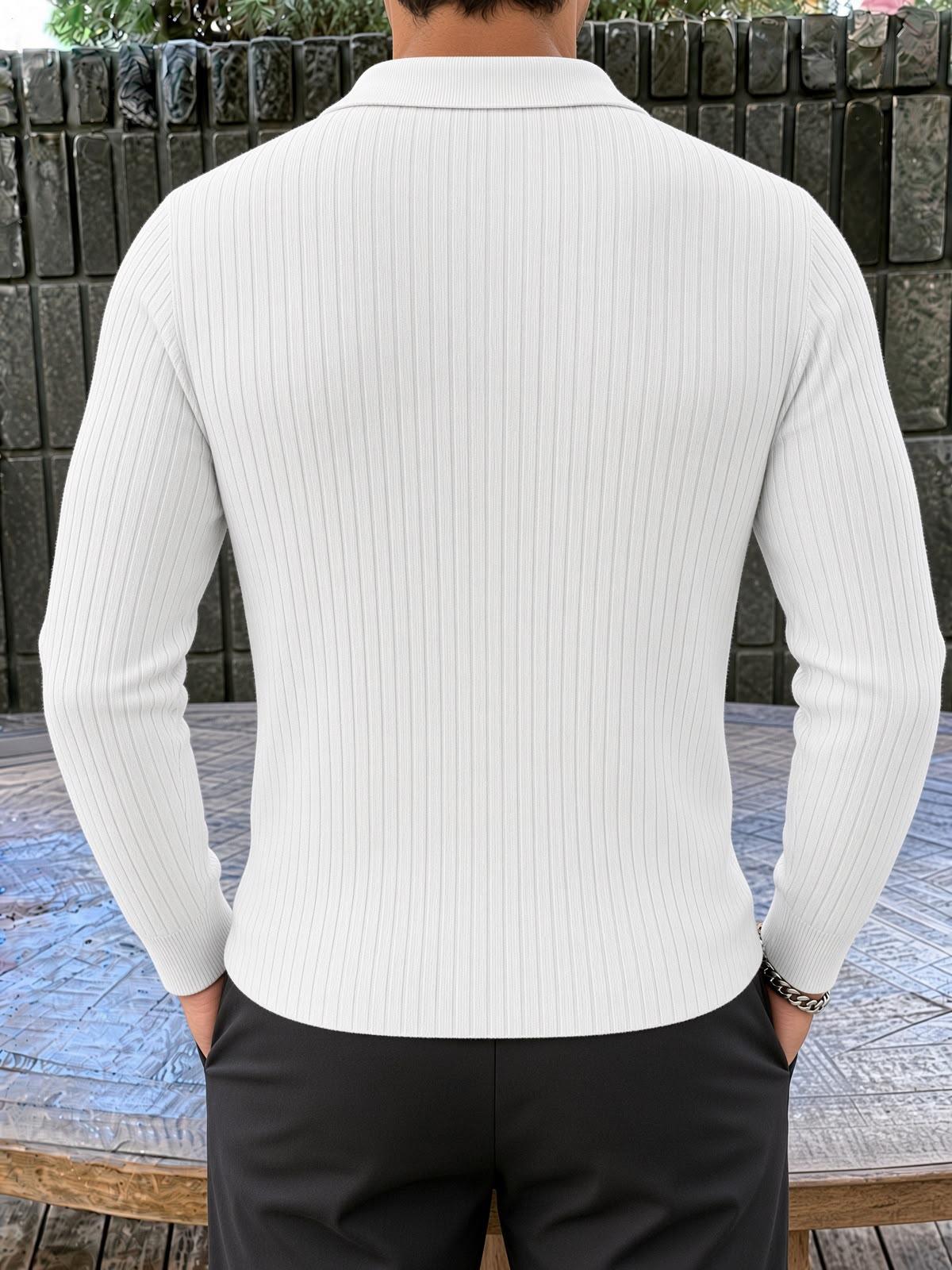 Rawi Erkek Slim Fit Fitilli Triko Polo Yaka Kazak - Uzun Kollu Düğmeli Polo Yaka Örgü Triko Kazak