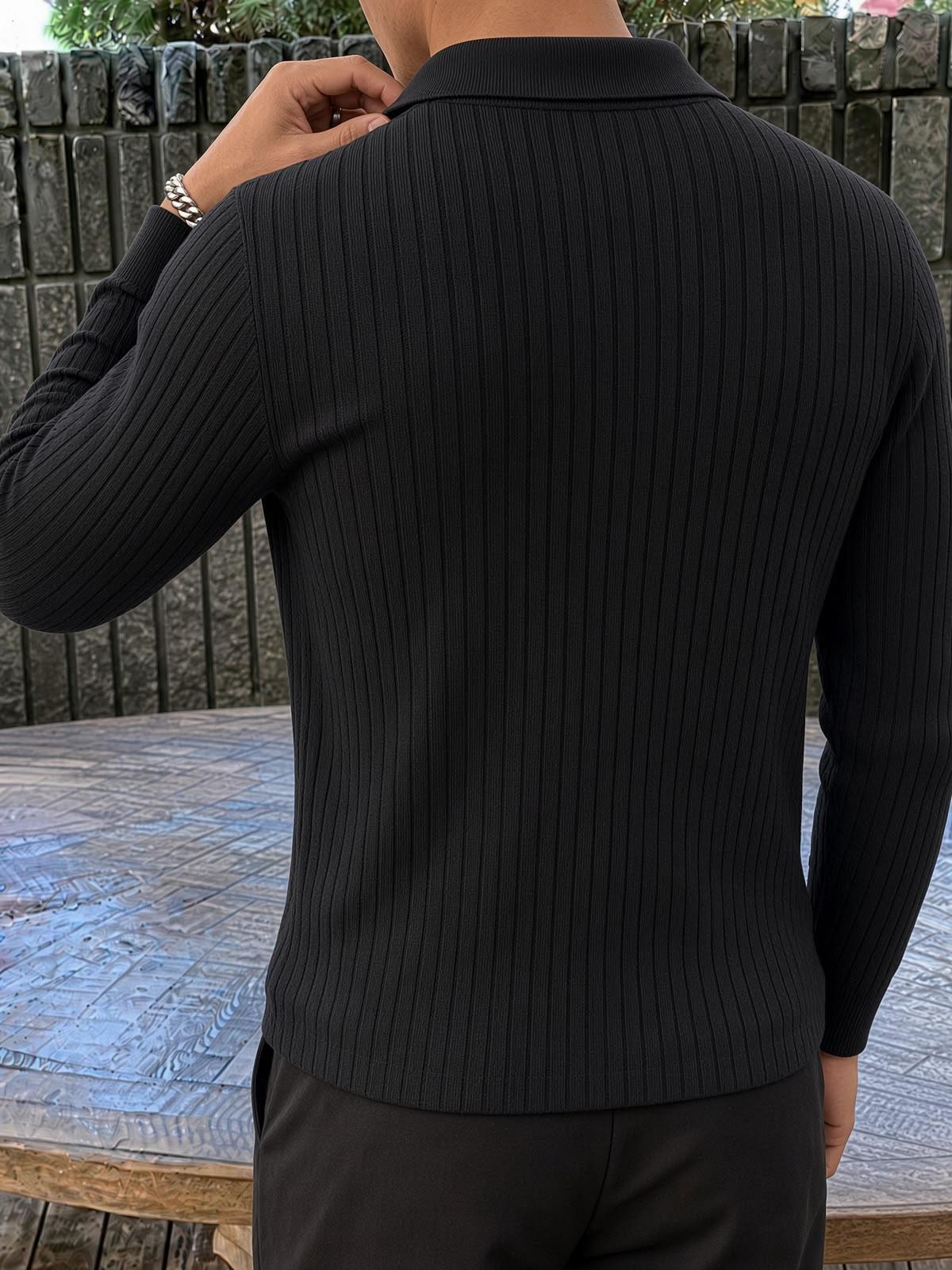 Rawi Erkek Slim Fit Fitilli Triko Polo Yaka Kazak - Uzun Kollu Düğmeli Polo Yaka Örgü Triko Kazak