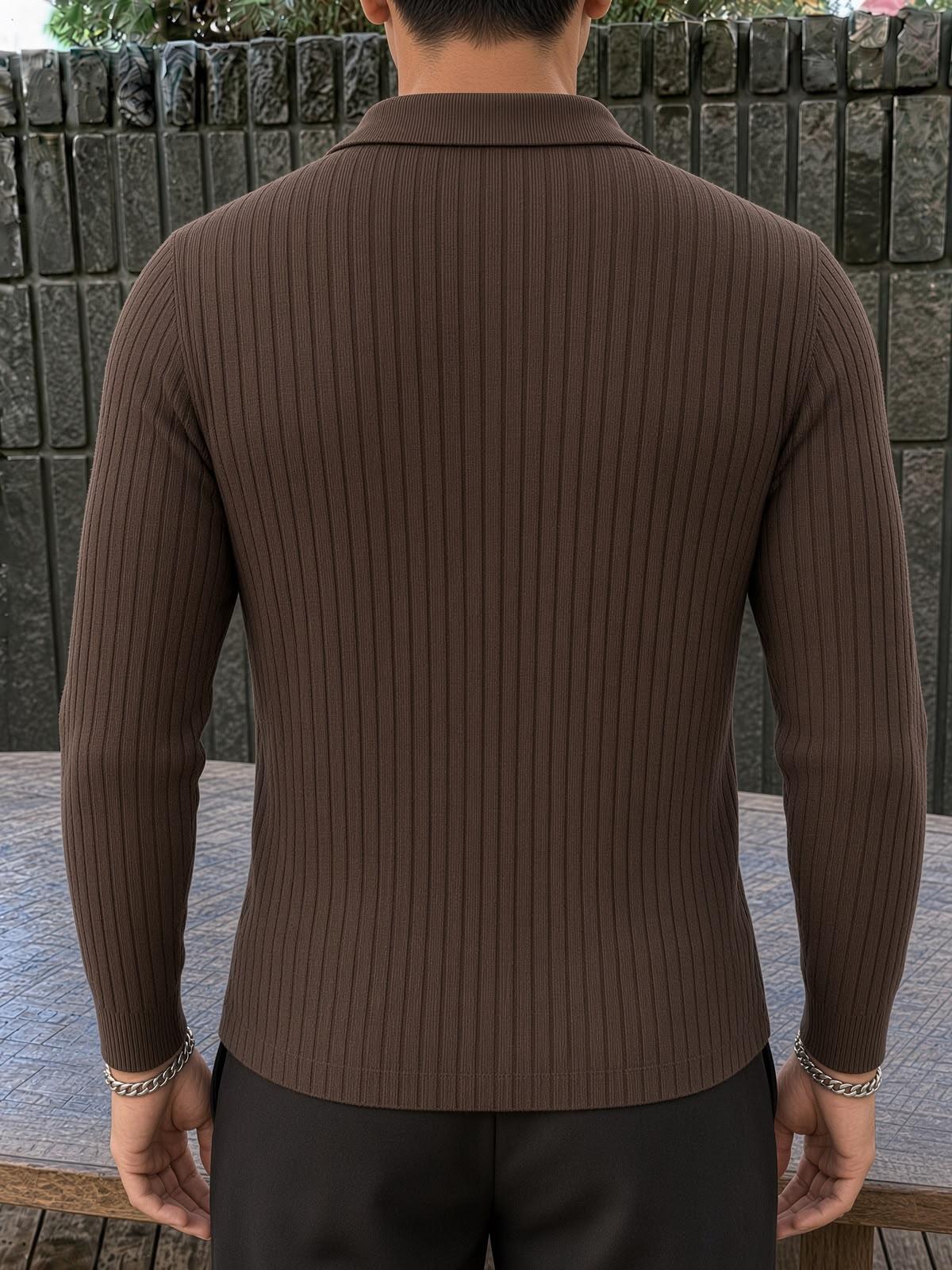 Rawi Erkek Slim Fit Fitilli Triko Polo Yaka Kazak - Uzun Kollu Düğmeli Polo Yaka Örgü Triko Kazak