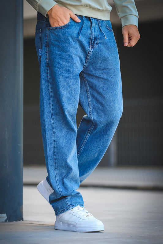 Reax 896 Beli Lastikli İpli Baggy Bol Kesim Kot Pantolon