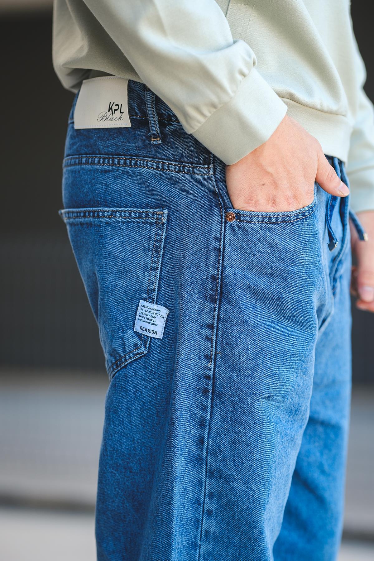 Reax 896 Beli Lastikli İpli Baggy Bol Kesim Kot Pantolon