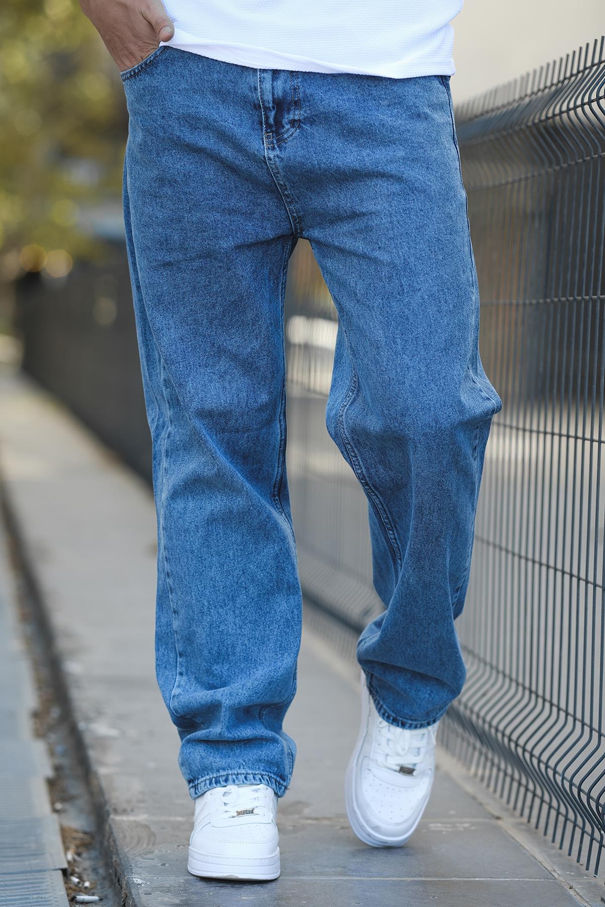 Reax 896 Beli Lastikli İpli Baggy Bol Kesim Kot Pantolon
