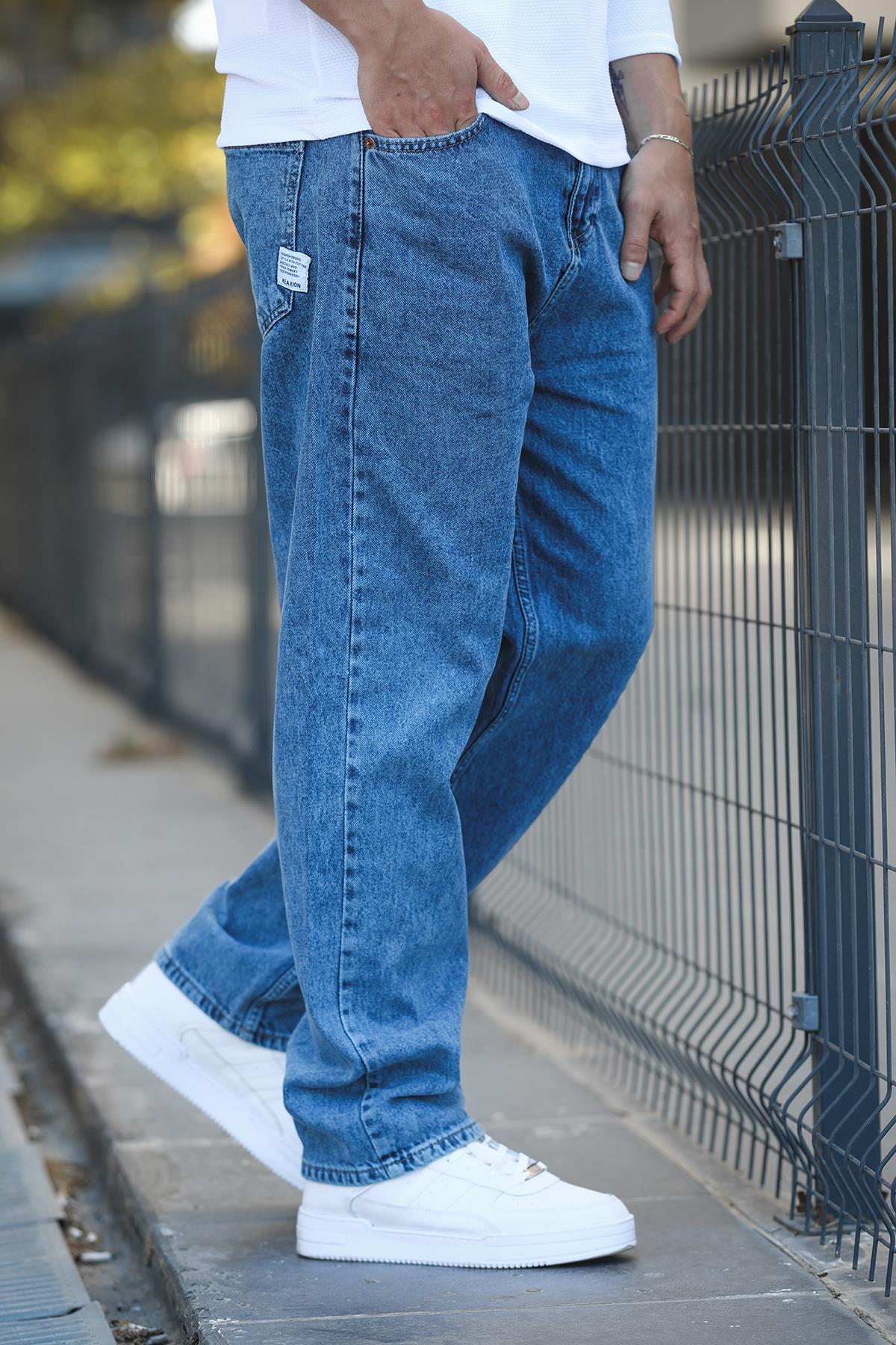 Reax 896 Beli Lastikli İpli Baggy Bol Kesim Kot Pantolon