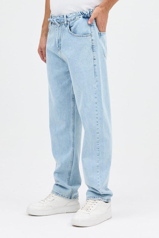 Reax 896 Beli Lastikli İpli Baggy Bol Kesim Kot Pantolon