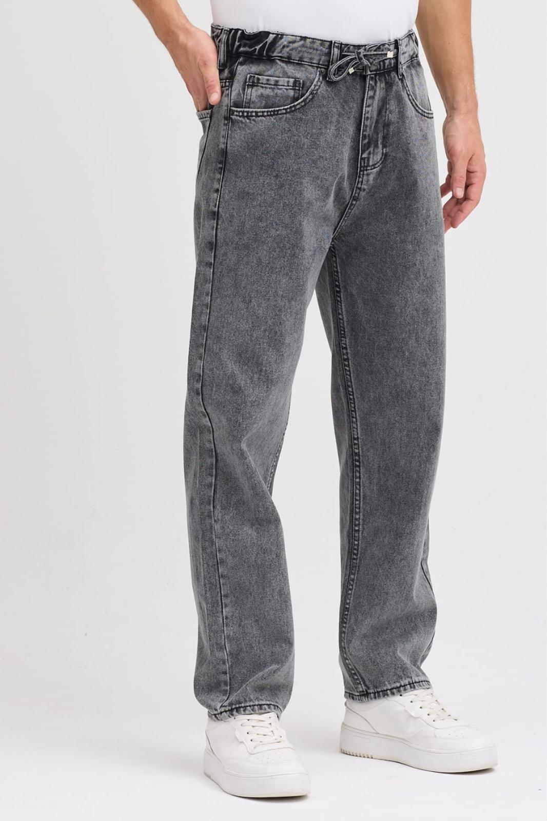 Reax 896 Beli Lastikli İpli Baggy Bol Kesim Kot Pantolon