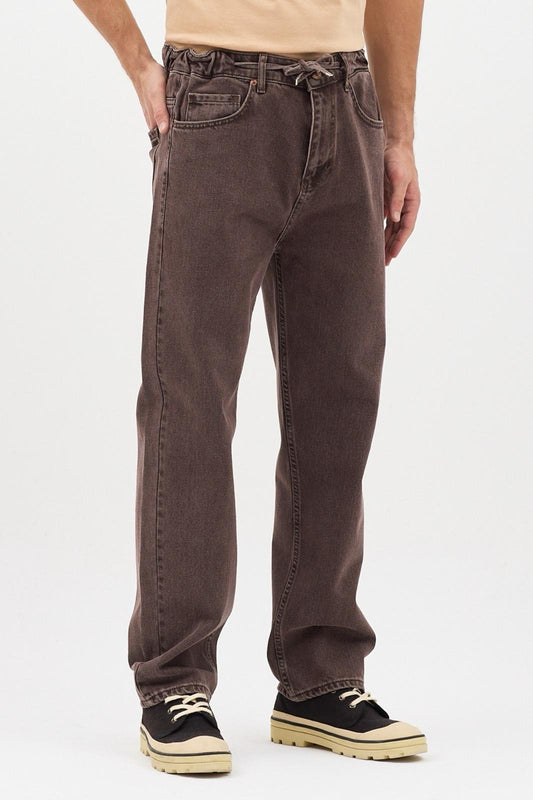 Reax 896 Beli Lastikli İpli Baggy Bol Kesim Kot Pantolon