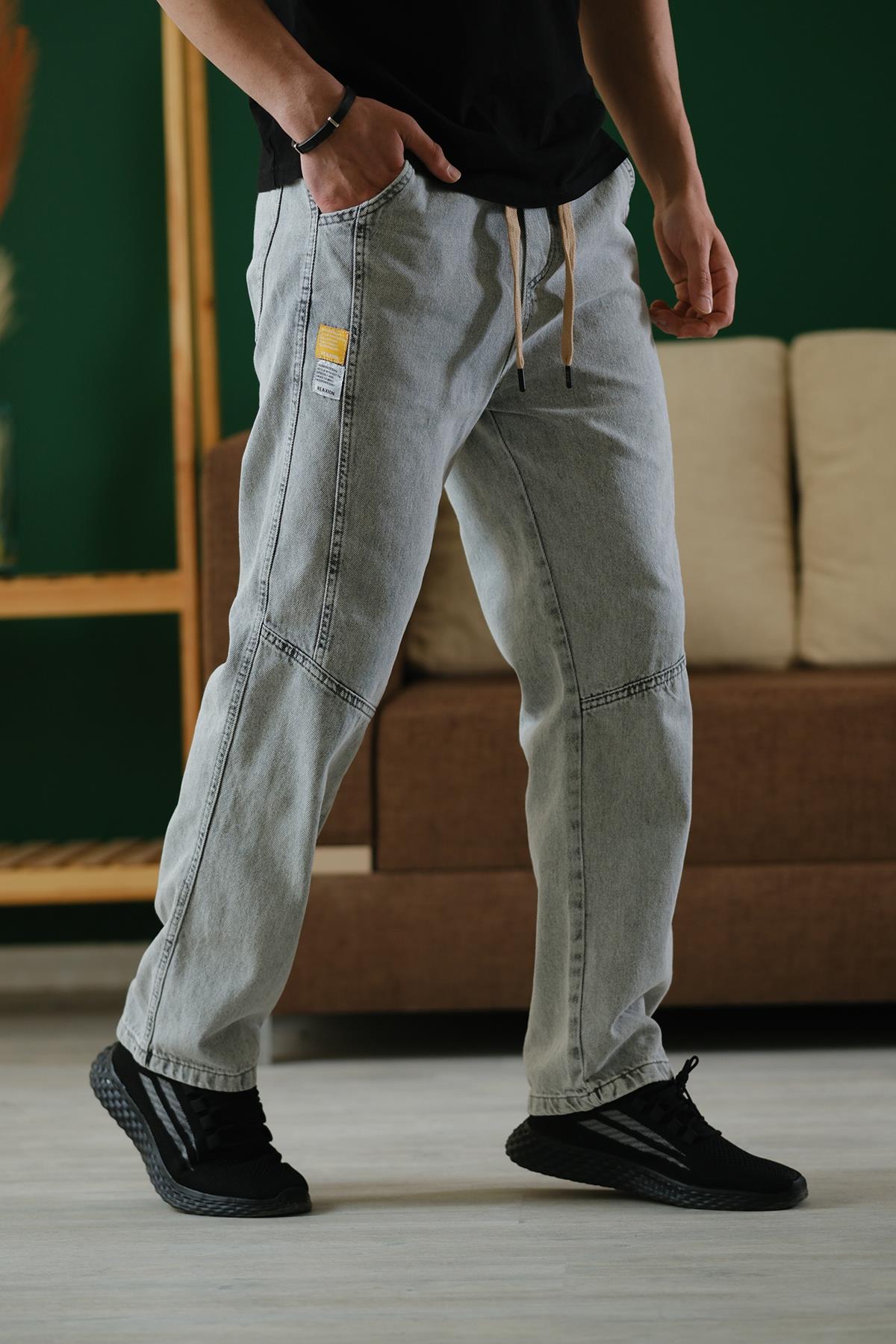 Reax Camils Beli Lastikli İpli Düz Paça Rahat Kesim Erkek Jean Pantolon