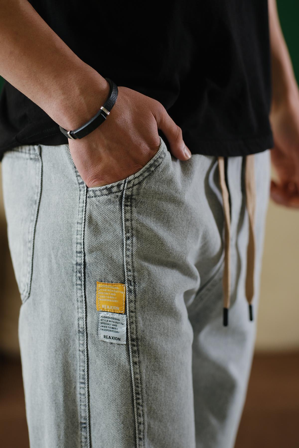 Reax Camils Beli Lastikli İpli Düz Paça Rahat Kesim Erkek Jean Pantolon