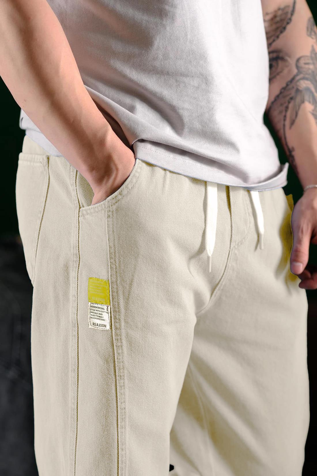 Reax Camils Beli Lastikli İpli Düz Paça Rahat Kesim Erkek Jean Pantolon