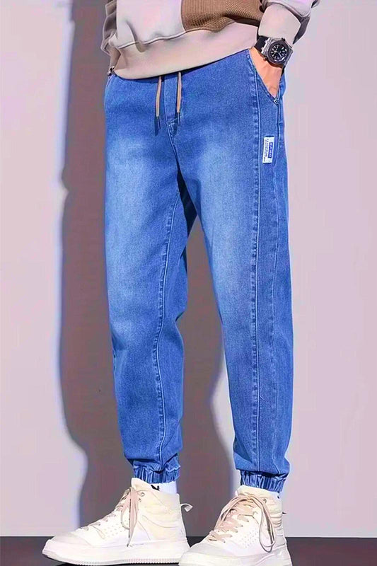 Reax Dar Kesim Simon Beli ve Paçası Lastikli İpli Jogger Kesim Erkek Jean Pantolon