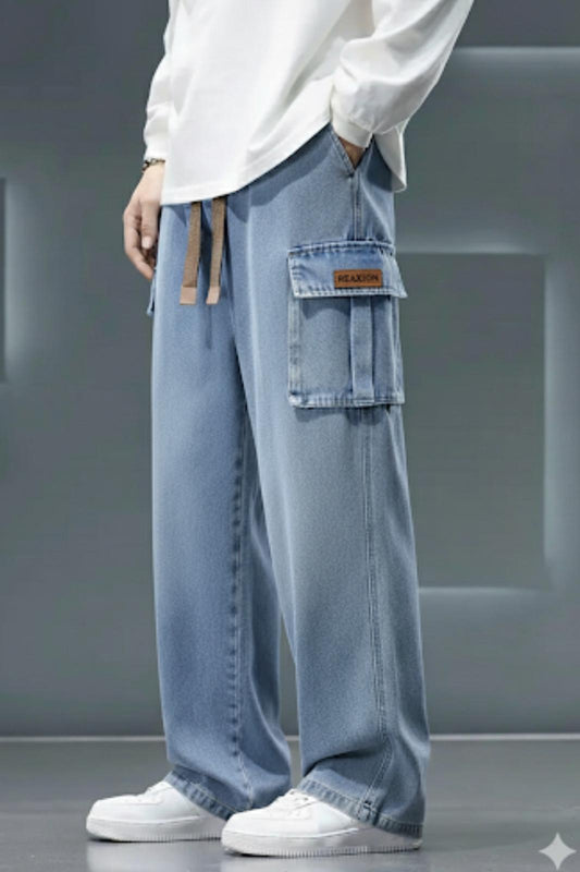 Reax Luiz Beli Lastikli ve İpli Komando Baggy Fit Kot Kargo Pantolon