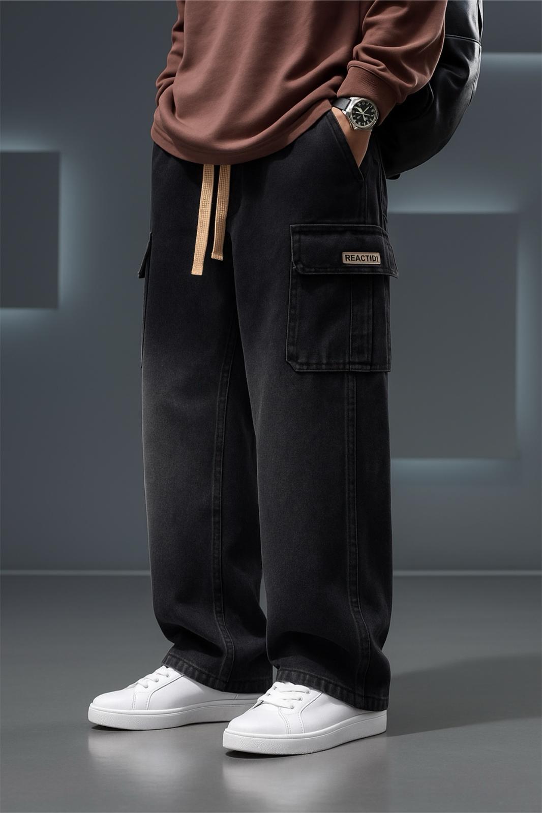 Reax Luiz Beli Lastikli ve İpli Komando Baggy Fit Kot Kargo Pantolon