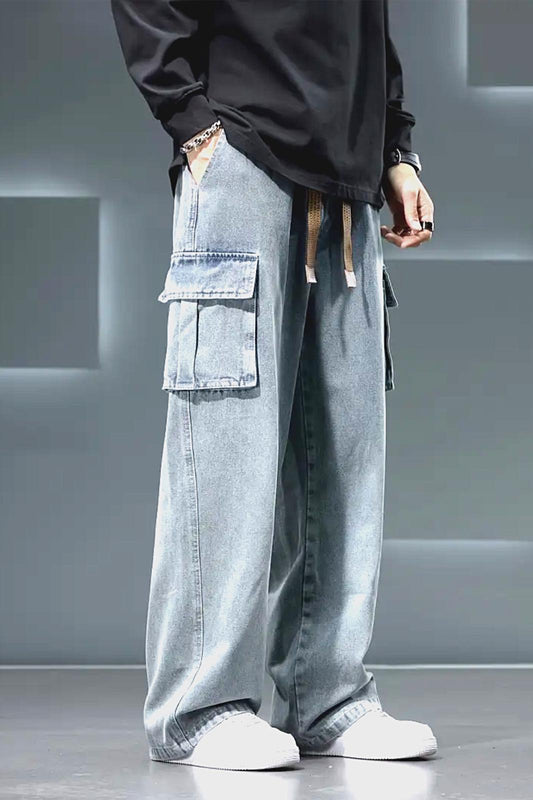 Reax Luiz Beli Lastikli ve İpli Komando Baggy Fit Kot Kargo Pantolon