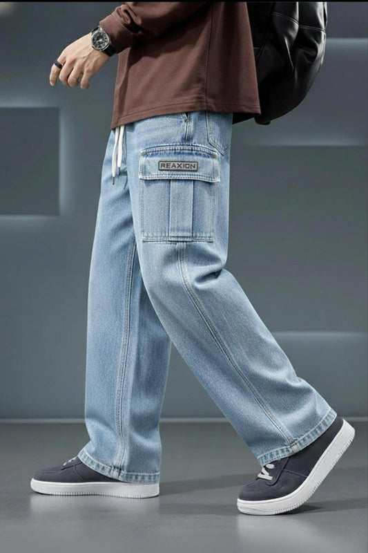 Reax Luiz Beli Lastikli ve İpli Komando Baggy Fit Kot Kargo Pantolon