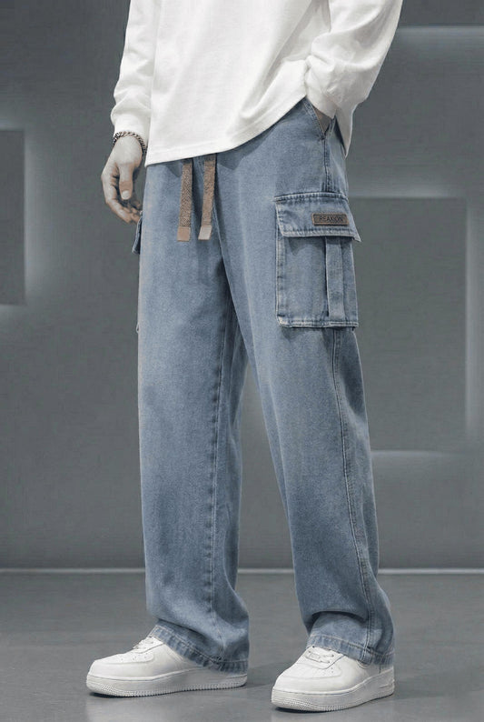 Reax Luiz Beli Lastikli ve İpli Komando Baggy Fit Kot Kargo Pantolon