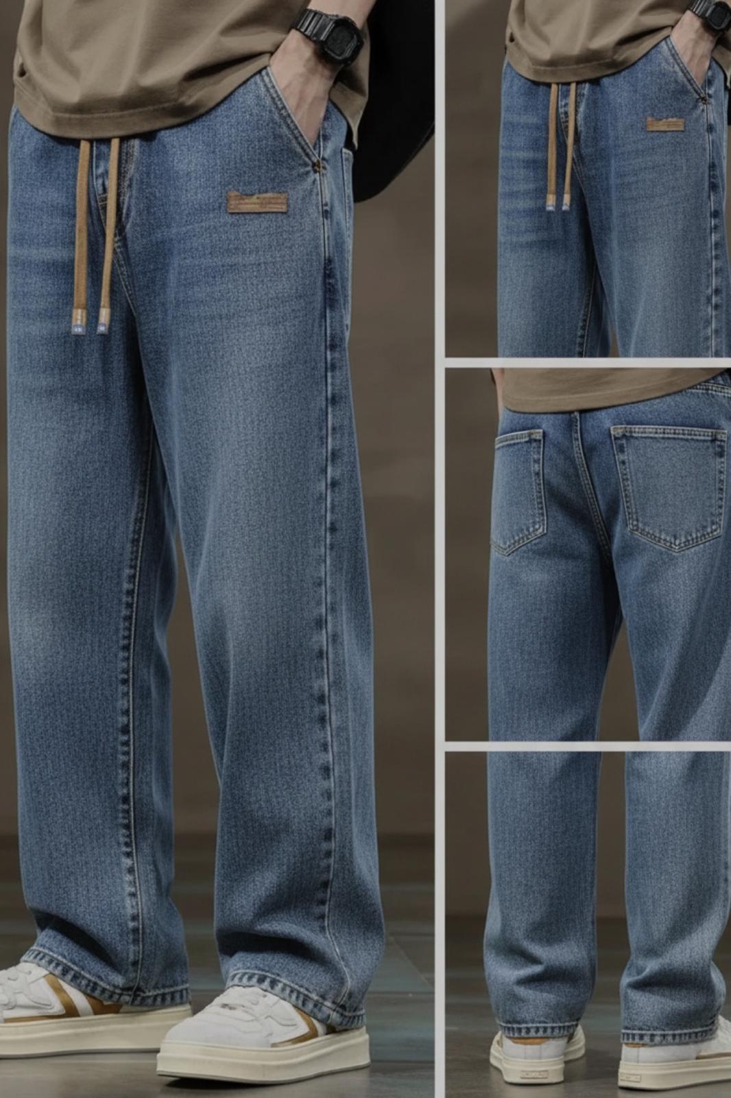 Reax Rayn Beli Lastikli İpli Düz Paça Rahat Kesim Erkek Jean Pantolon