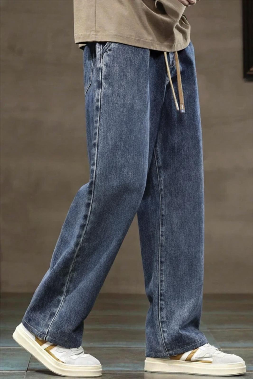 Reax Rayn Beli Lastikli İpli Düz Paça Rahat Kesim Erkek Jean Pantolon