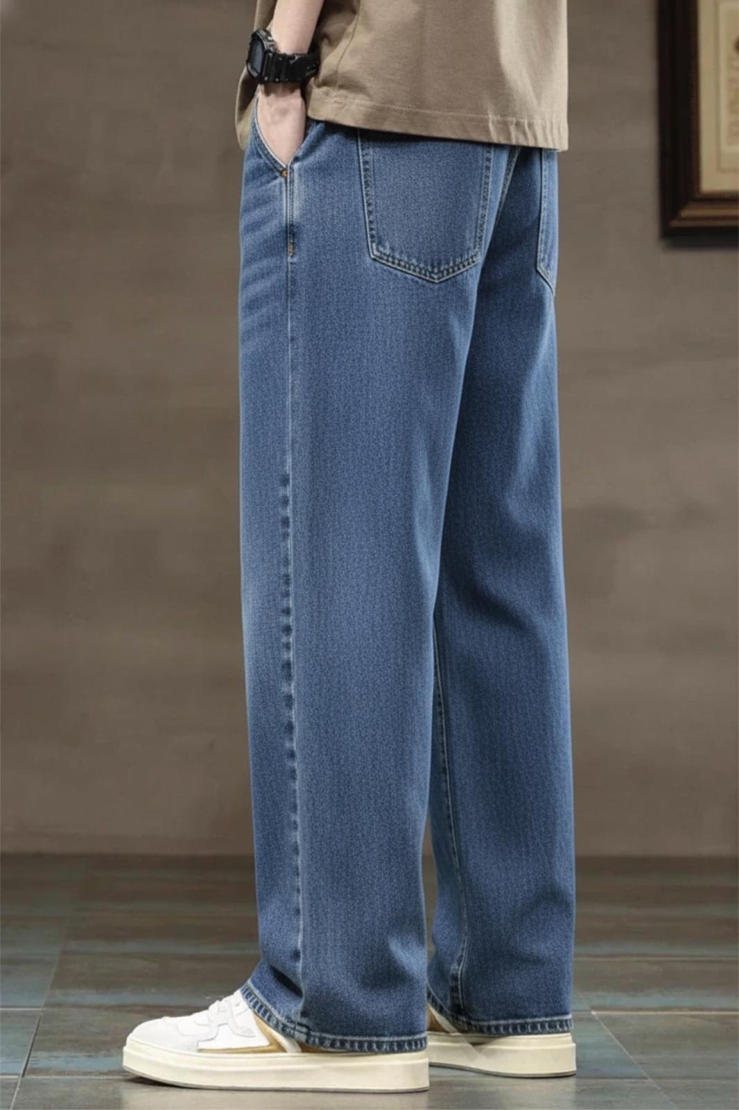 Reax Rayn Beli Lastikli İpli Düz Paça Rahat Kesim Erkek Jean Pantolon