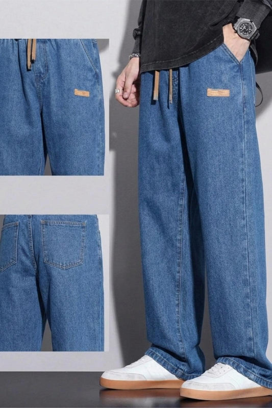 Reax Rayn Beli Lastikli İpli Düz Paça Rahat Kesim Erkek Jean Pantolon