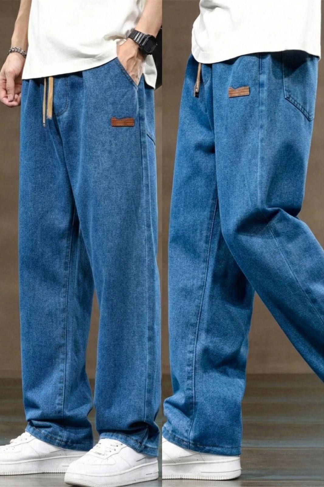 Reax Rayn Beli Lastikli İpli Düz Paça Rahat Kesim Erkek Jean Pantolon
