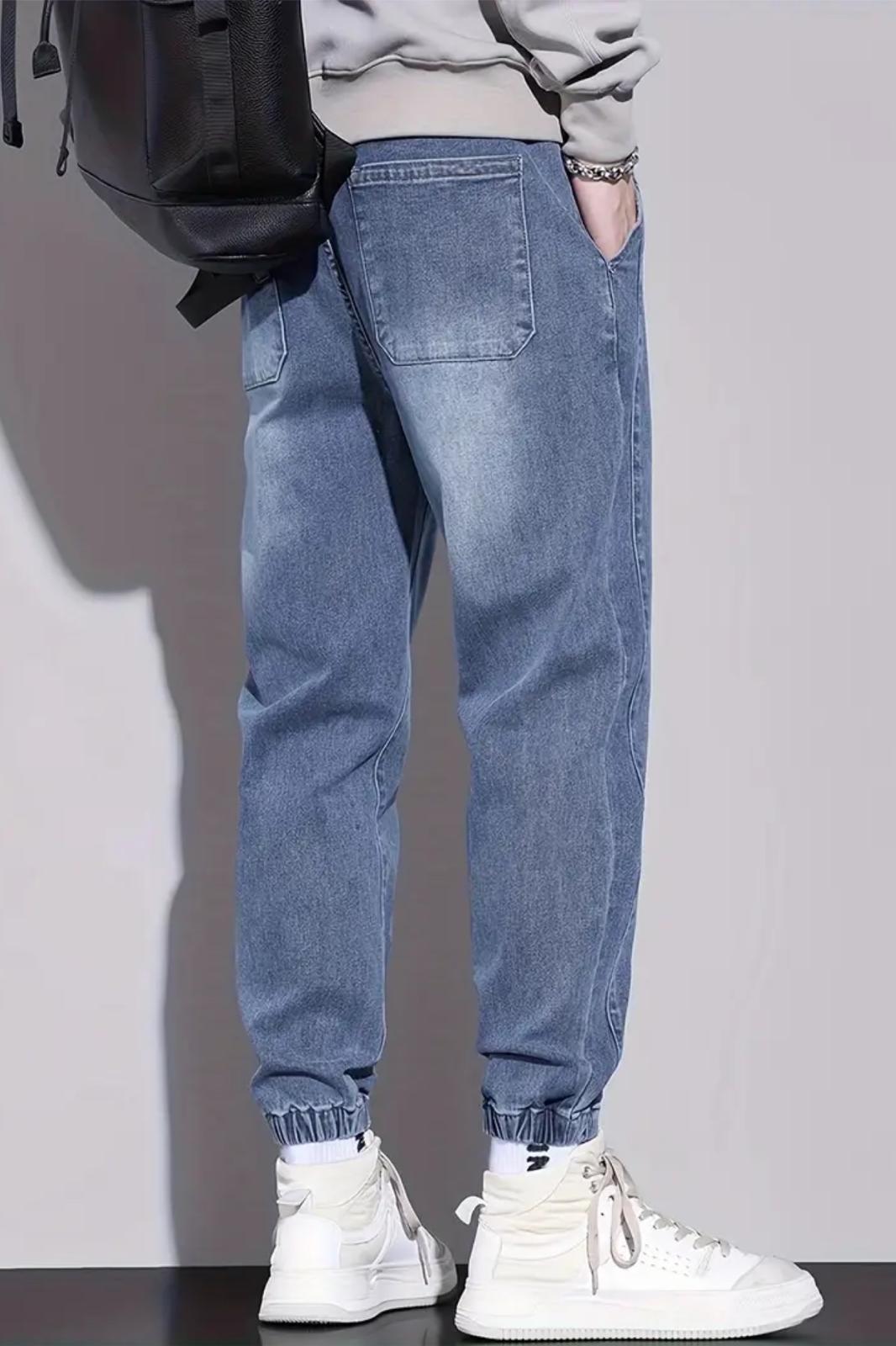 Reax Simon Beli ve Paçası Lastikli İpli Jogger Kesim Erkek Jean Pantolon