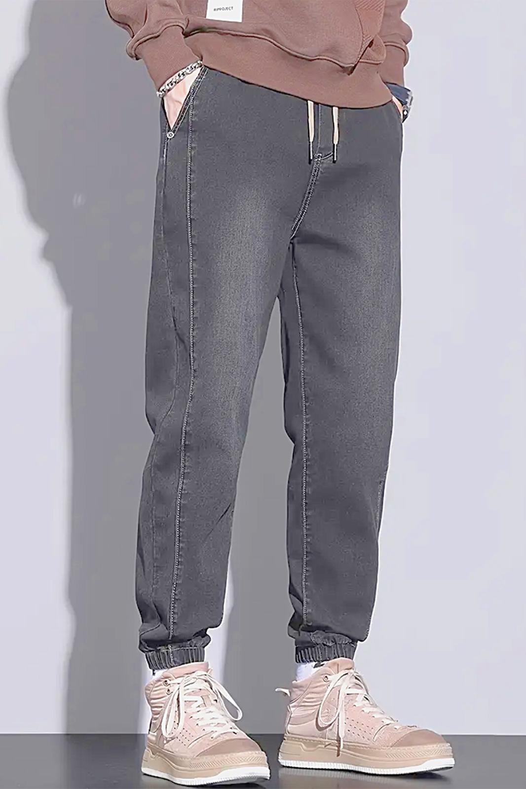 Reax Simon Beli ve Paçası Lastikli İpli Jogger Kesim Erkek Jean Pantolon
