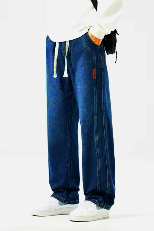 Reax Streetwear Beli Lastikli İpli Düz Paça Rahat Kesim Erkek Jean Pantolon