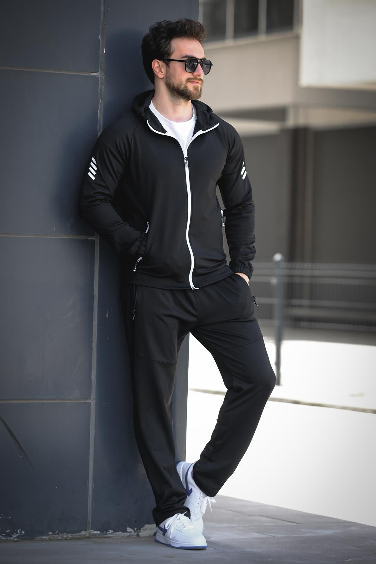 Remi Slim Fit Dalgıç Kumaş Kapüşonlu Fermuarlı Erkek Eşofman Takımı