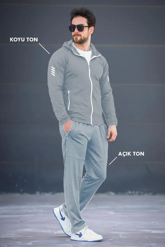 Remi Slim Fit Dalgıç Kumaş Kapüşonlu Fermuarlı Erkek Eşofman Takımı