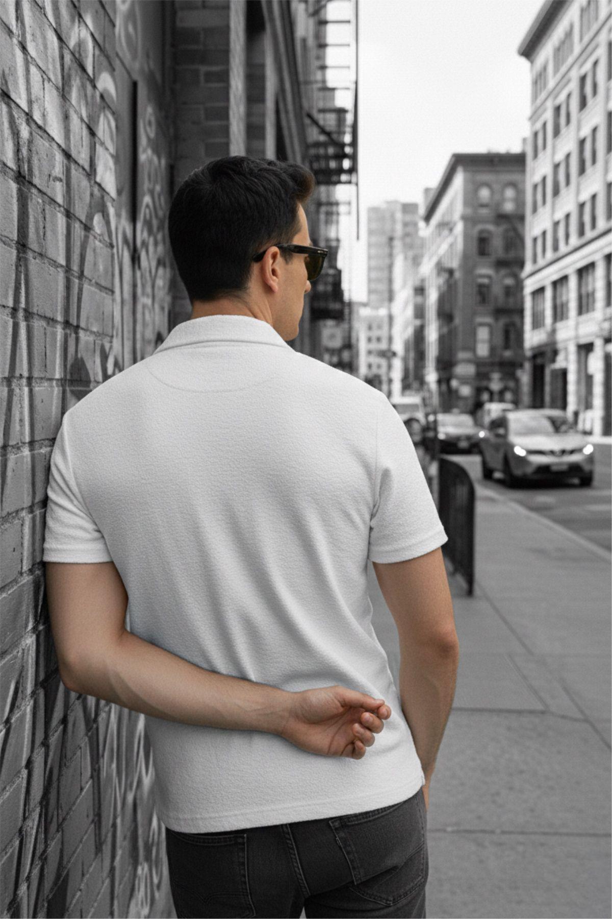 Robb Erkek Yarım Fermuarlı Dokulu Polo Yaka Kısa Kollu Slim Fit Tişört