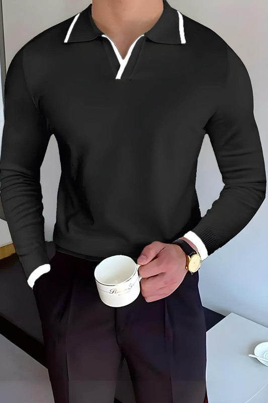 Roxy Slim Fit Yakası ve Kolu Şeritli Erkek Polo Yaka Triko Kazak
