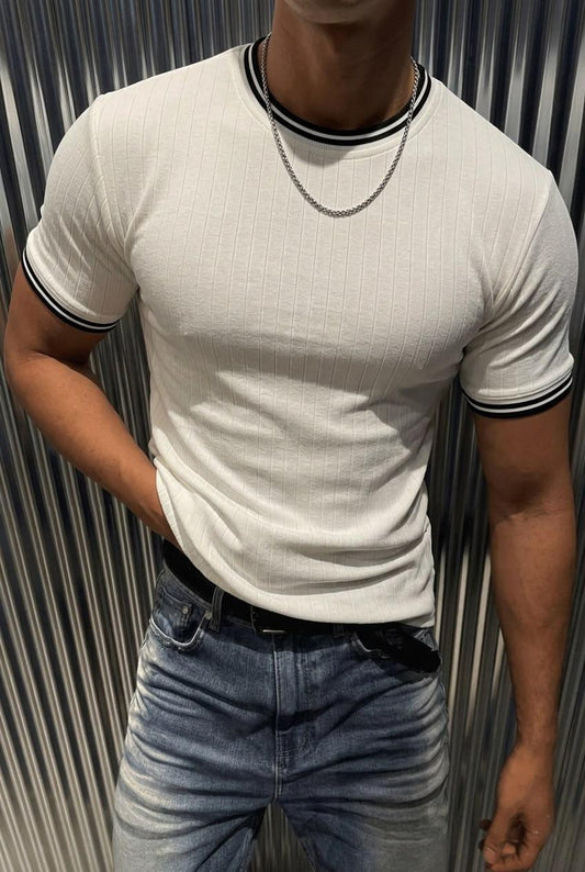 Santa Çizgili Scuba Yaka Ve Kol Ribanalı Spor Şık Erkek T-Shirt