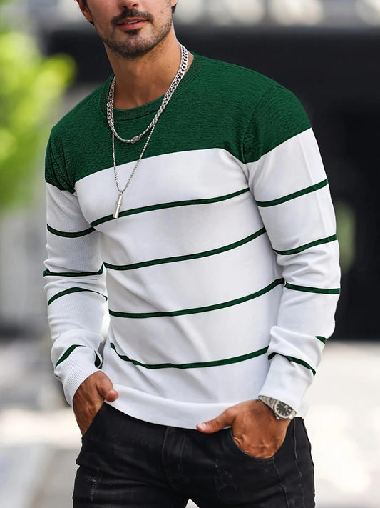 Santi Slim Fit Çizgili Bisiklet Yaka Erkek Triko Kazak