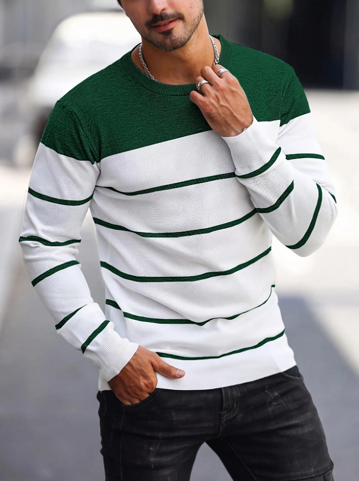 Santi Slim Fit Çizgili Bisiklet Yaka Erkek Triko Kazak