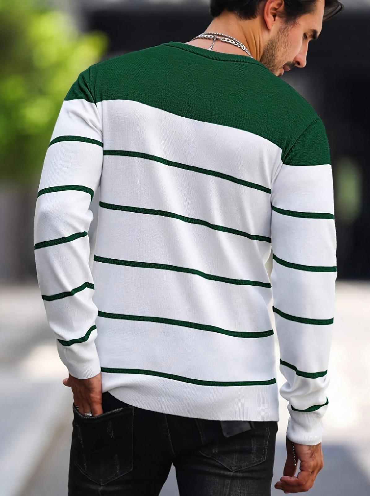 Santi Slim Fit Çizgili Bisiklet Yaka Erkek Triko Kazak