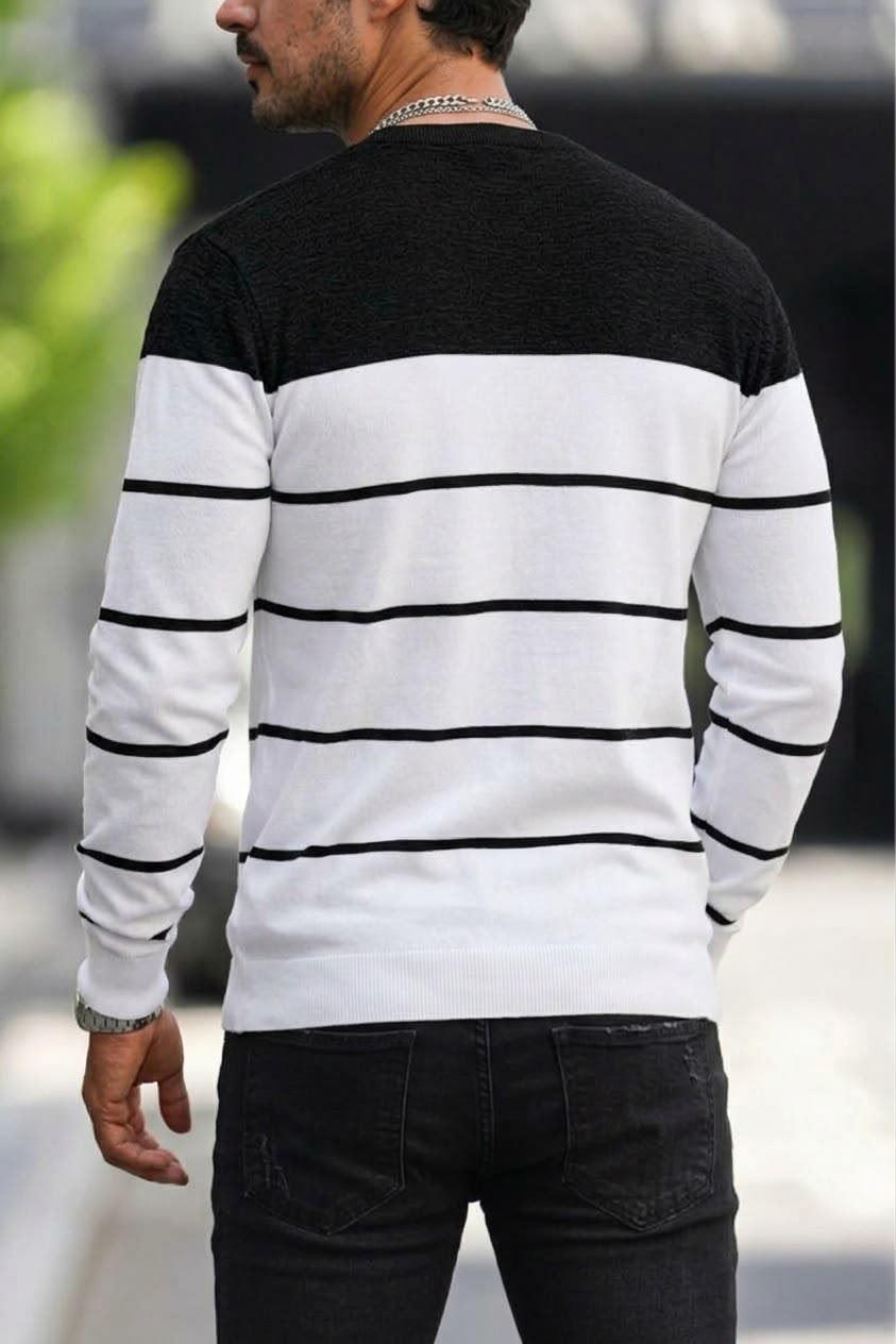 Santi Slim Fit Çizgili Bisiklet Yaka Erkek Triko Kazak