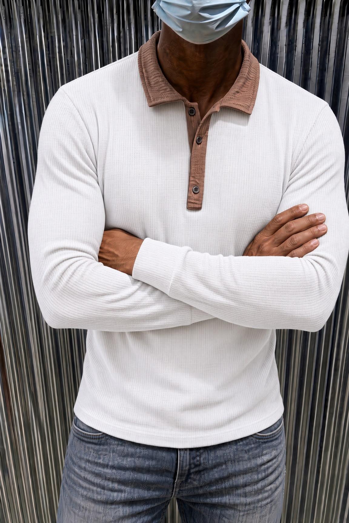 Sayz Erkek Ribanalı Polo Yaka Uzun Kollu Tişört - Kontrast Yaka Slim Fit Düğmeli Sweatshirt