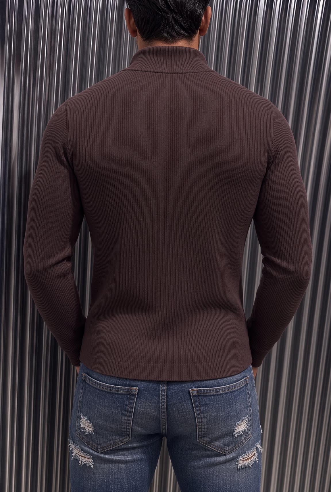 Seka 186 Erkek Slim Fit Fermuarlı Dik Yaka Fitilli Likralı Triko Kazak
