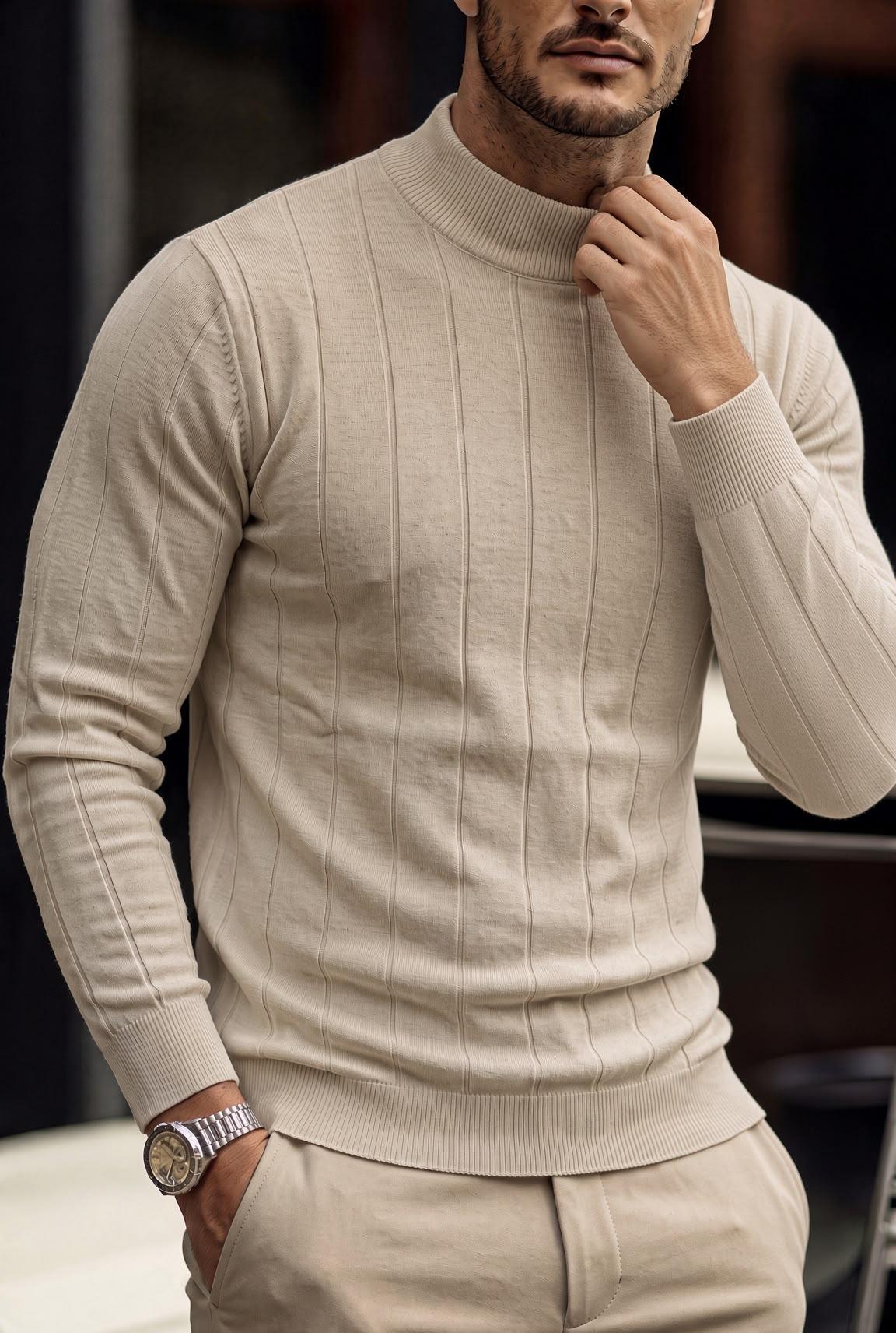 Seka 779 Çizgili Pamuk Slim Fit Erkek Yarım Balıkçı Kazak