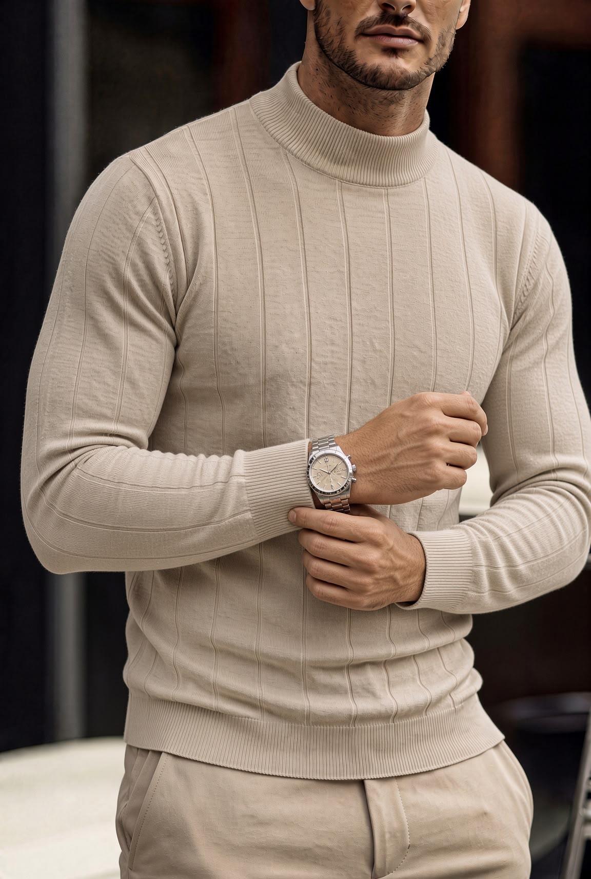 Seka 779 Çizgili Pamuk Slim Fit Erkek Yarım Balıkçı Kazak