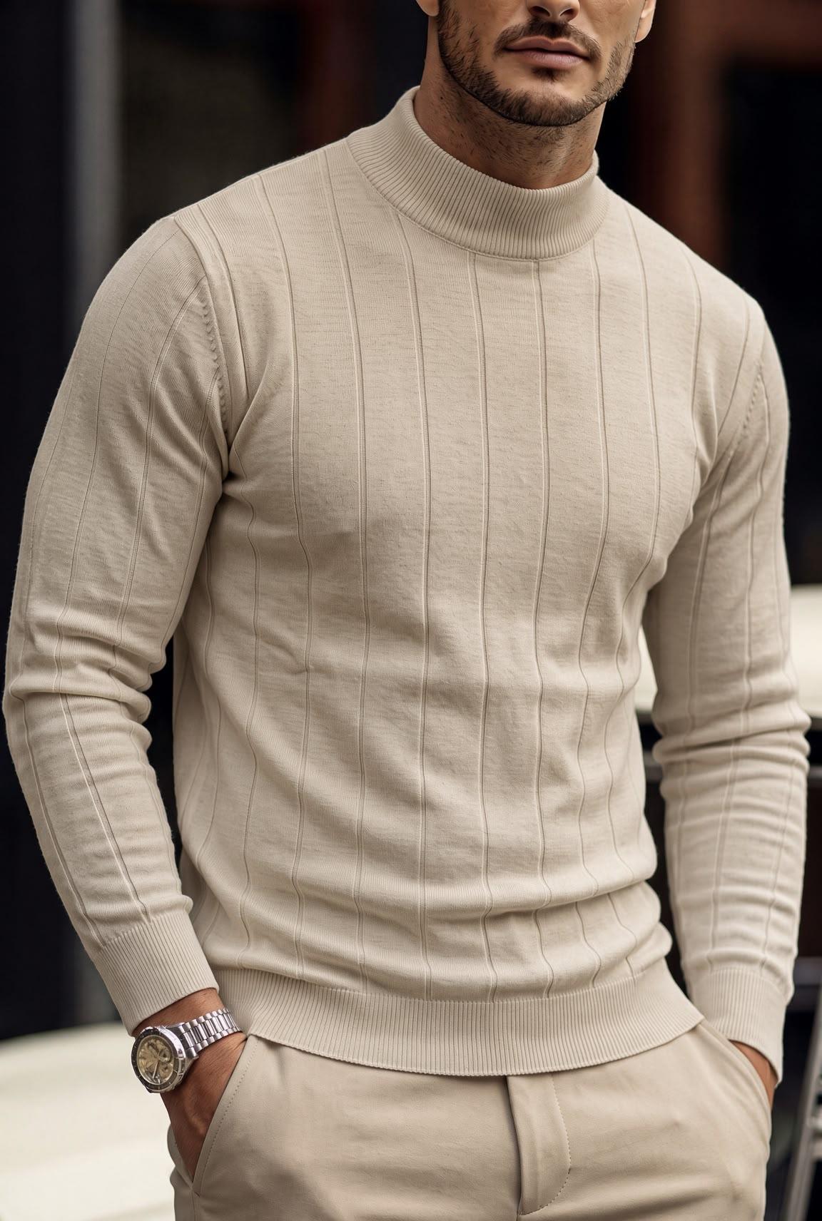 Seka 779 Çizgili Pamuk Slim Fit Erkek Yarım Balıkçı Kazak