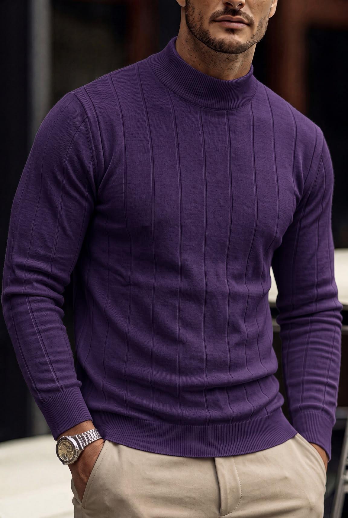 Seka 779 Çizgili Pamuk Slim Fit Erkek Yarım Balıkçı Kazak