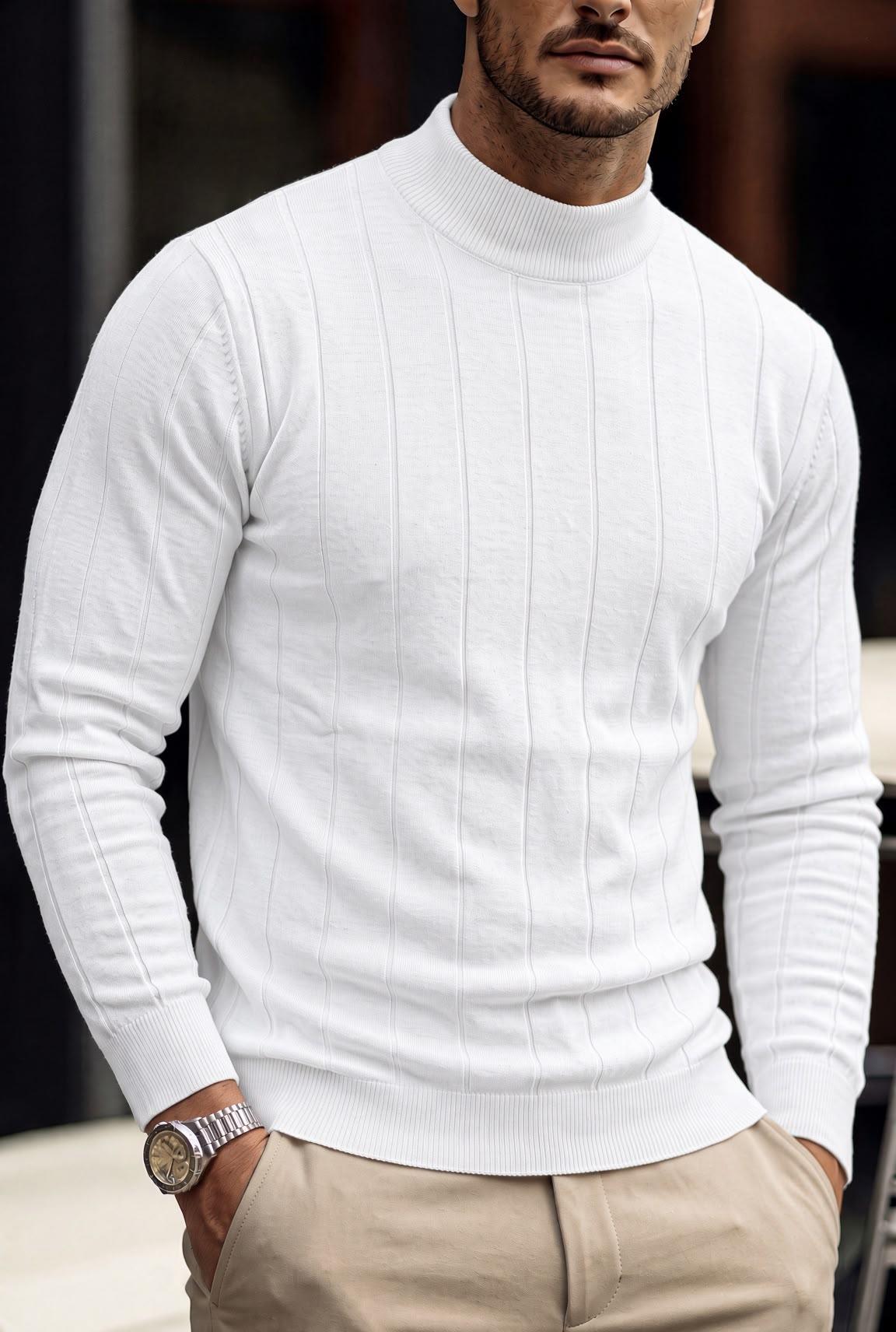 Seka 779 Çizgili Pamuk Slim Fit Erkek Yarım Balıkçı Kazak