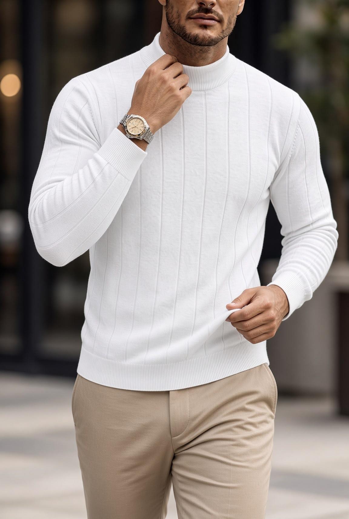 Seka 779 Çizgili Pamuk Slim Fit Erkek Yarım Balıkçı Kazak