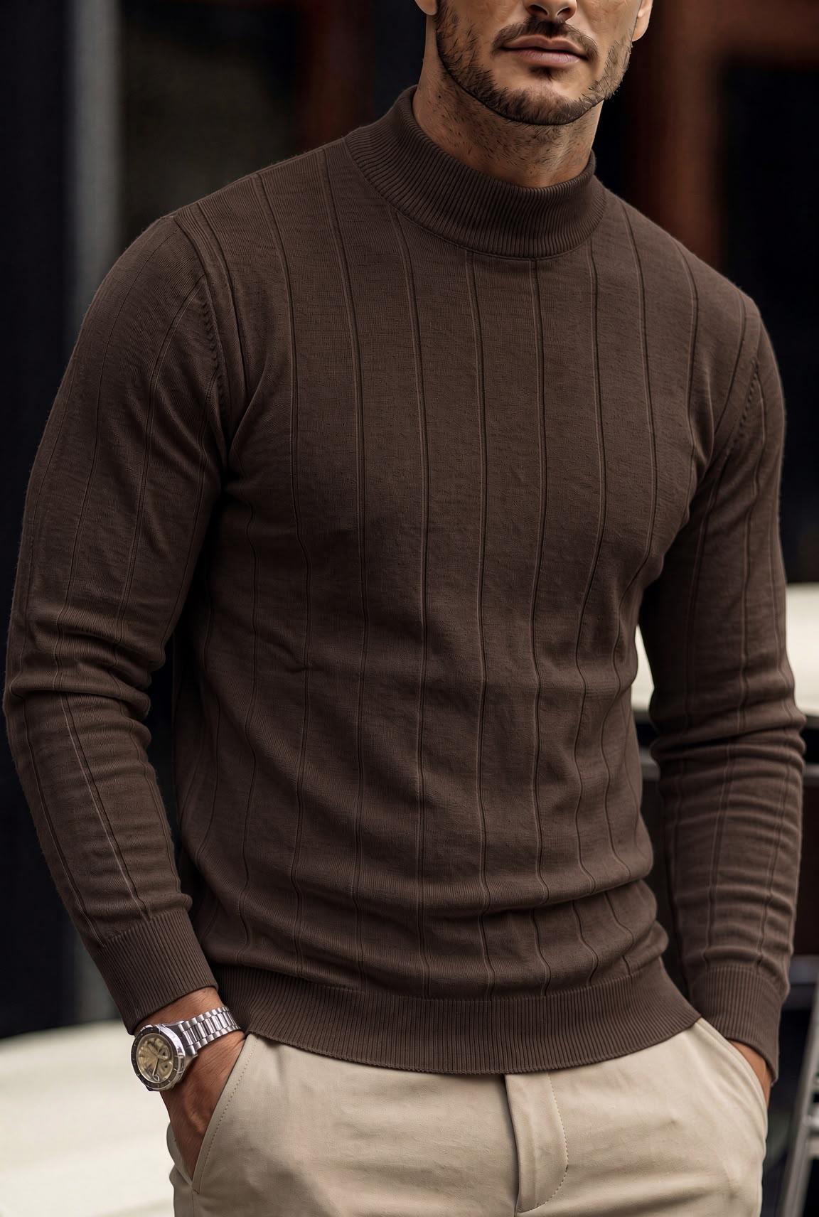 Seka 779 Çizgili Pamuk Slim Fit Erkek Yarım Balıkçı Kazak